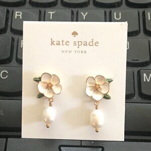 Kate Spade Pearl  With Enamel Flower Earrings